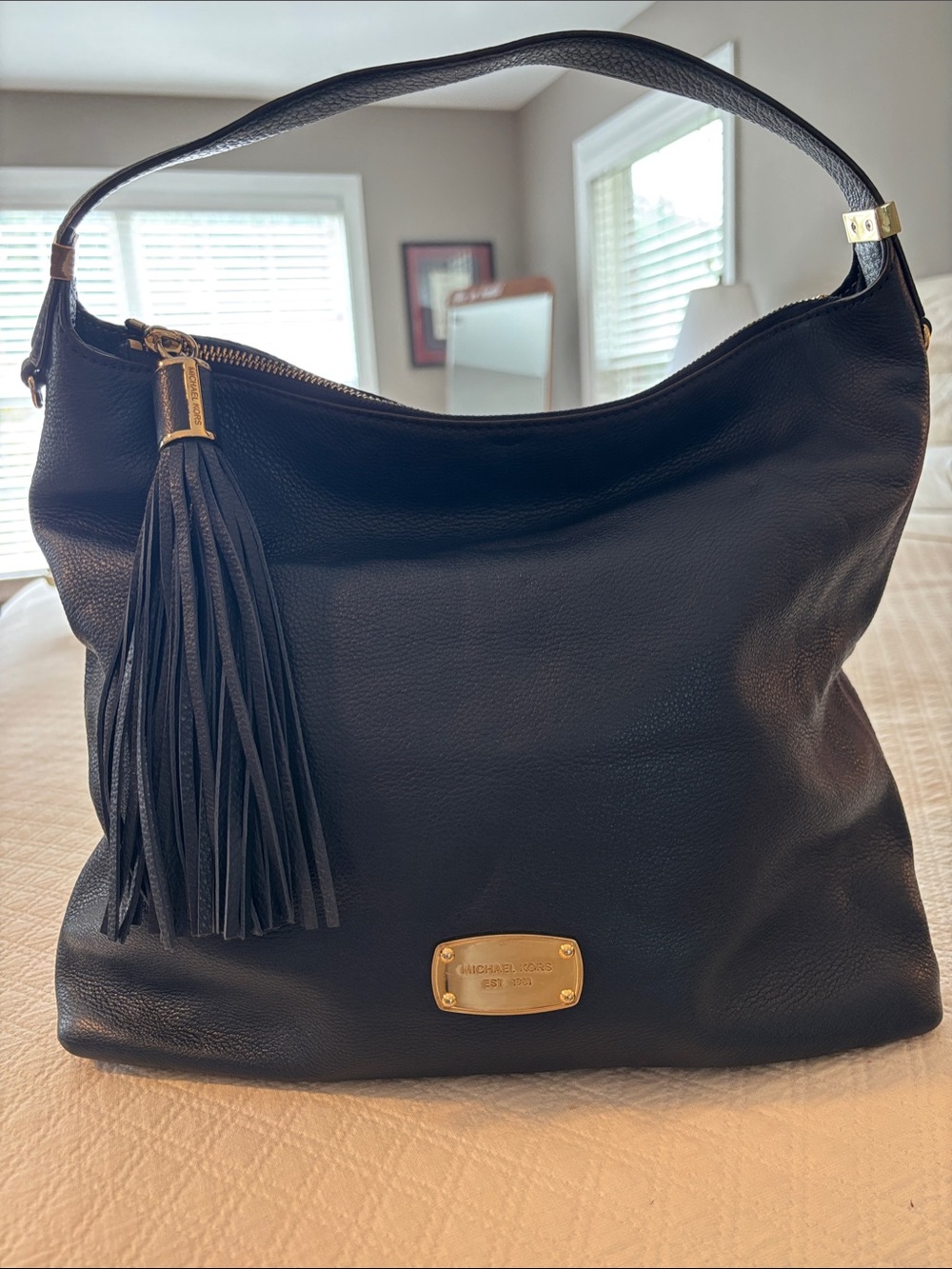 Michael Kors Vintage Navy Leather Shoulder Bag with Tassel Detail
